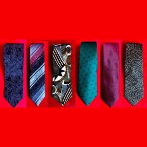 6 Vintage MEN'S DESIGNER TIES: Geoffrey Beene-Mr O-Paul Rodon-Bullocks-Brittania